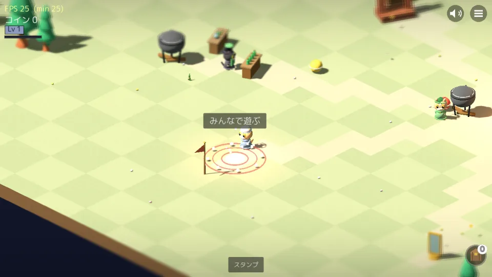 A character standing on the co-op magic circle in camp, where friends join with a passphrase